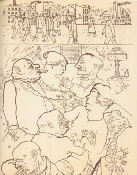 George Grosz caricature of profiteers, politicians and prostitutes in Berlin, 1920